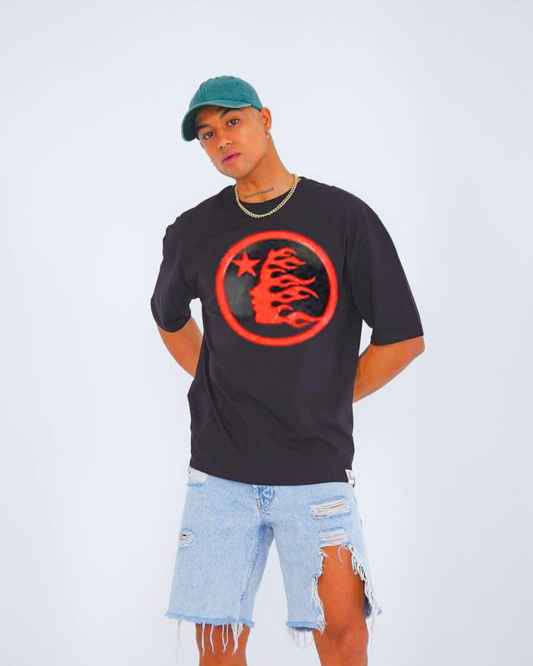 "Hellstar Flame Emblem" Unisex Exclusive Oversized Tee -Black(*)