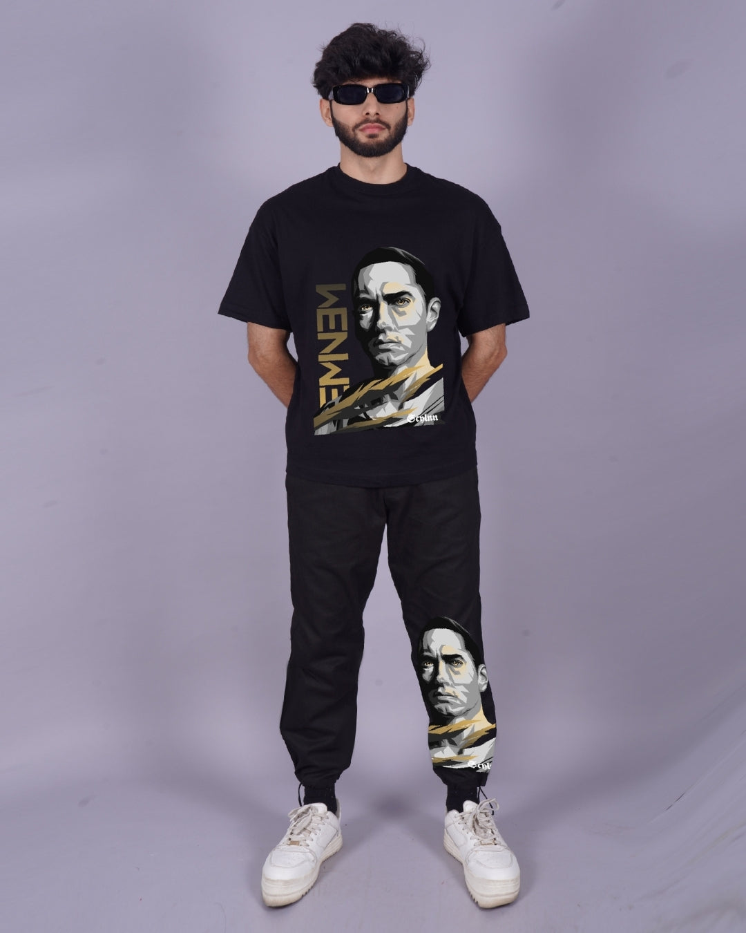 Men's Co Ord Eminem Graphic Oversized Set in Black