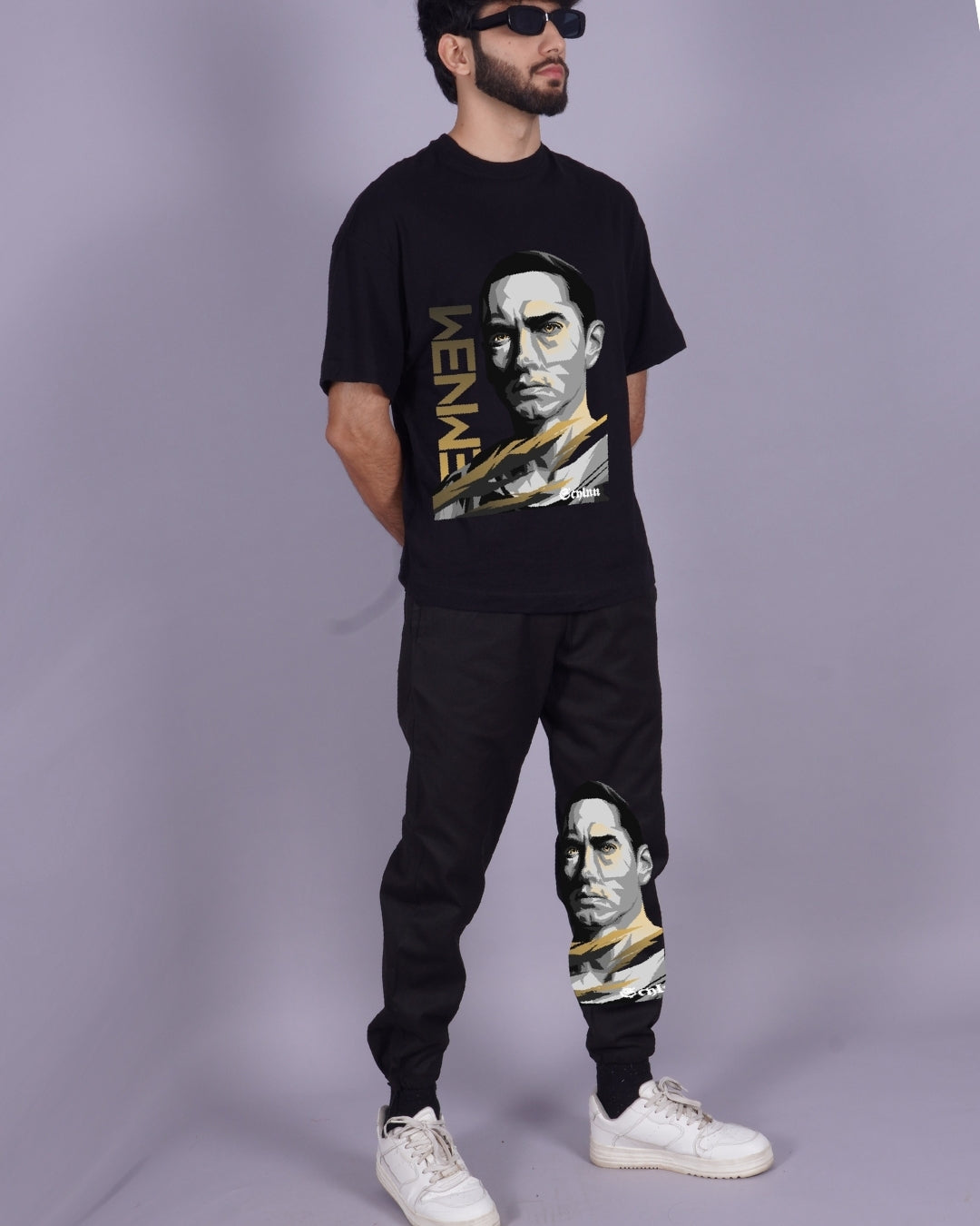 Men's Co Ord Eminem Graphic Oversized Set in Black