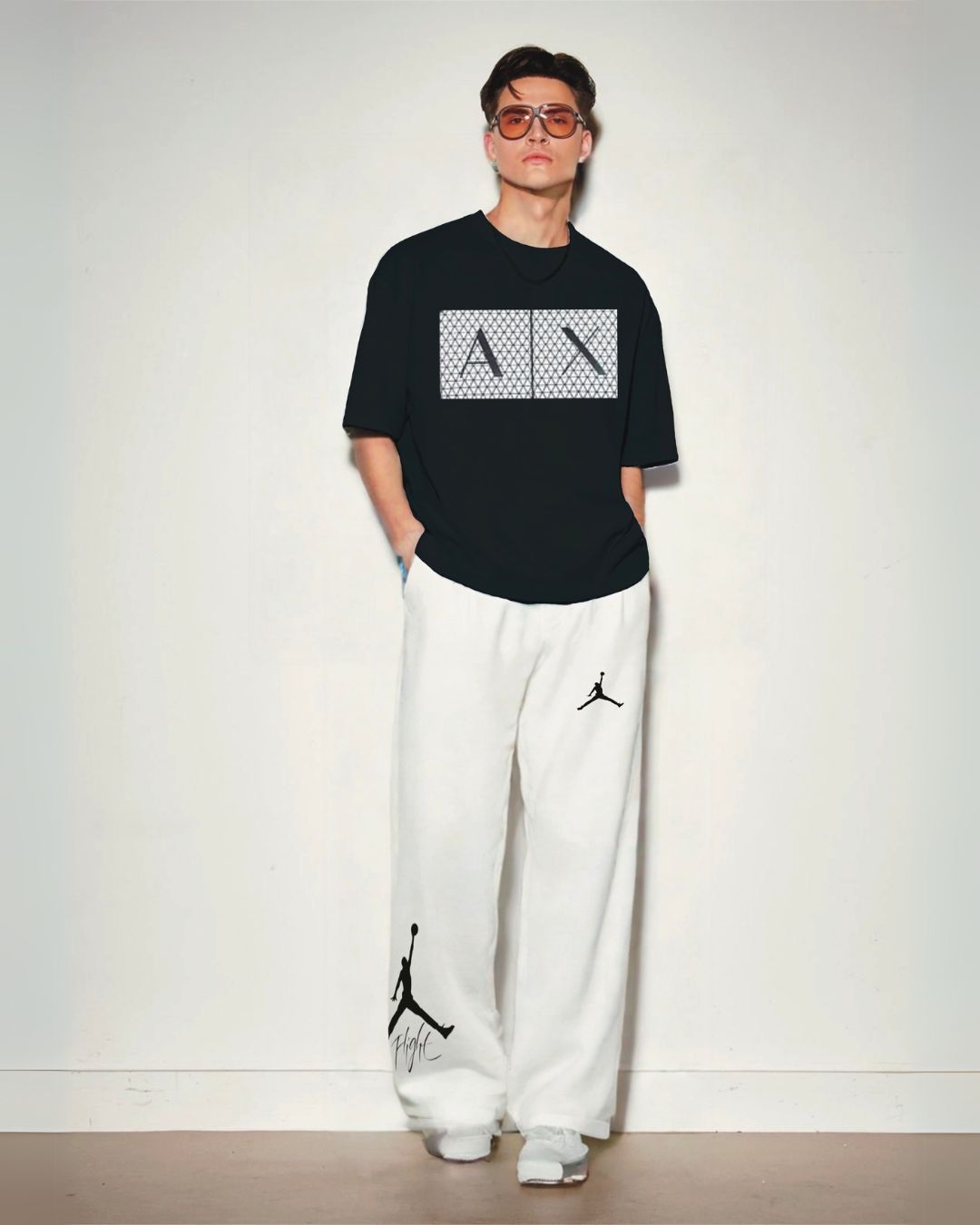 AX  STYLE TEE WITH FLIGHT PANTS ( BLACK AND WHITE)(*)
