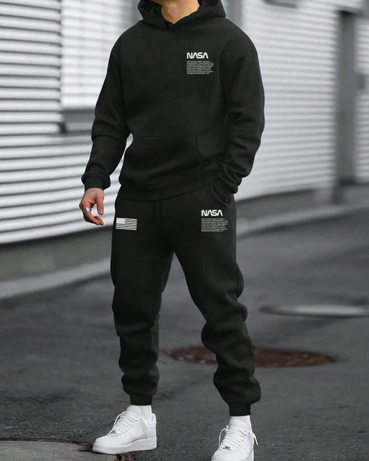 Men's Nasa Oversized Hoodie Co-ord Set - Black and Black