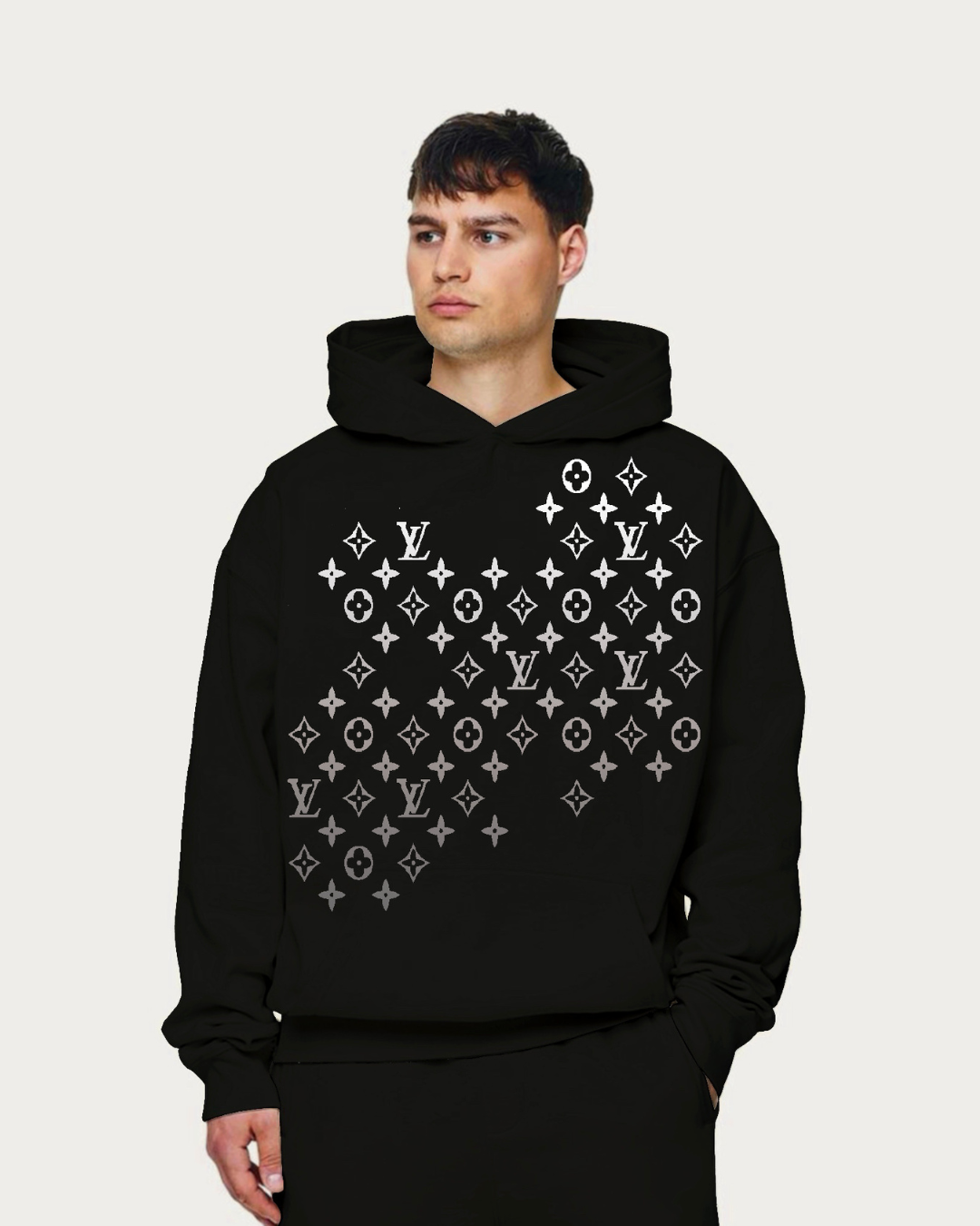 Unisex Black Oversized Hoodie - LV Stars