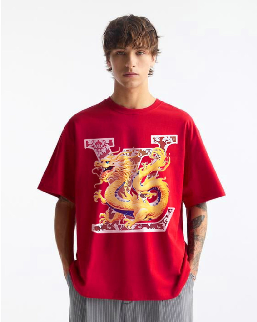 L'V DRAGON UNISEX EXCLUSIVE OVERSIZED TEE - RED