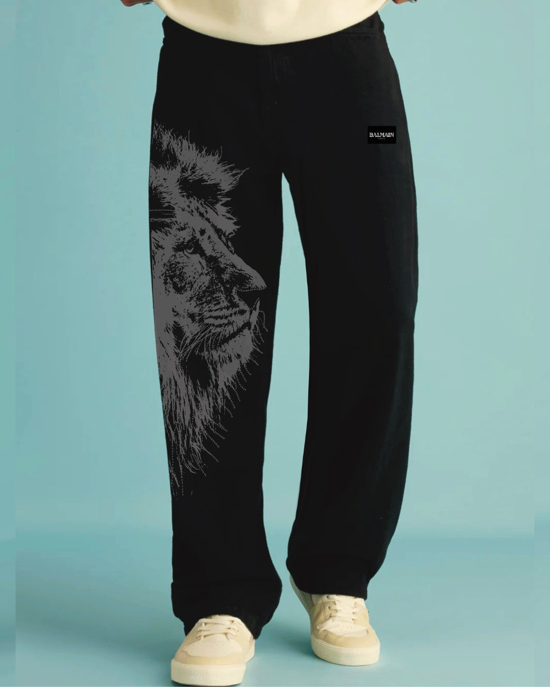 MEN'S DESIGNER BLACK COTTON PANT - BALMAIN TIGER(*)