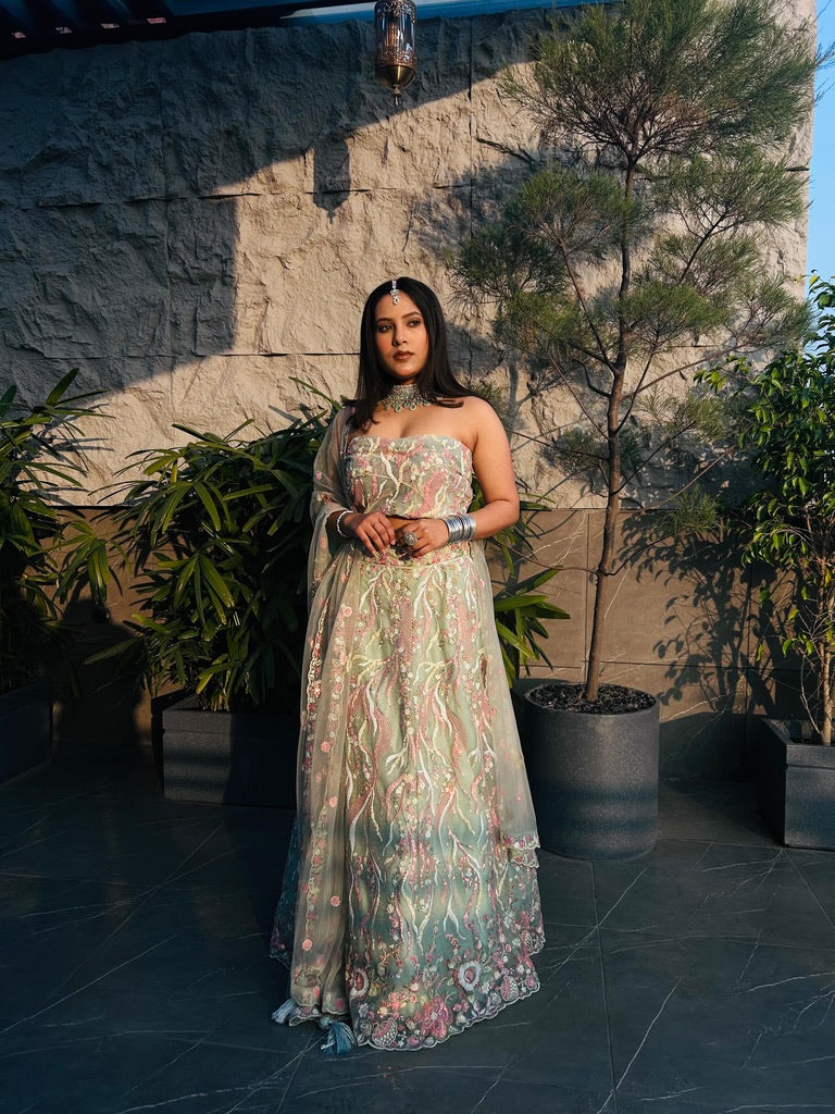 Lime green and pink Lehenga