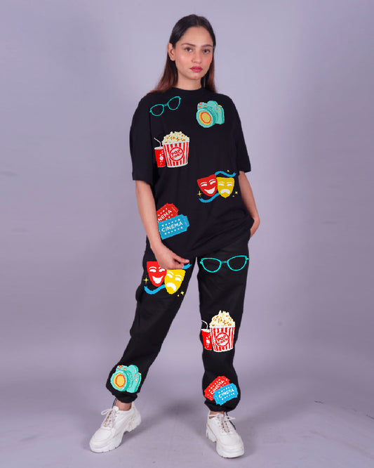 Women Popcorn Oversized Co-Ord Set - Black and Black(*)