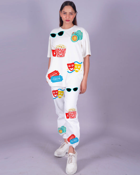 Women Popcorn Oversized Co-Ord Set - White and White