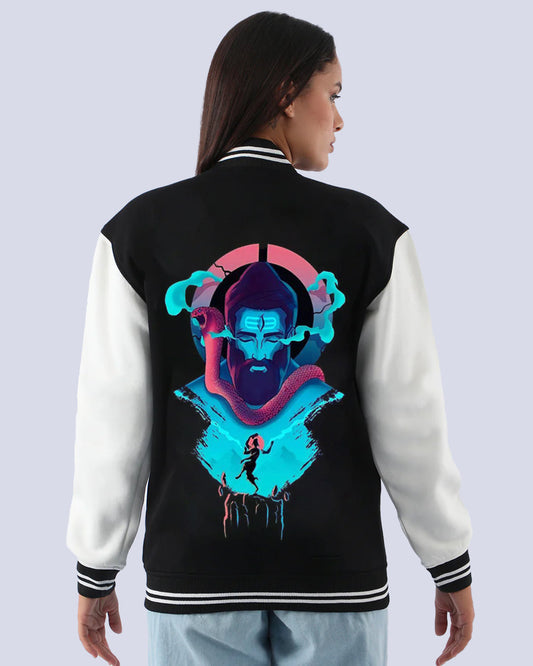 Women's Oversized Varsity Jacket - Divine Shiva