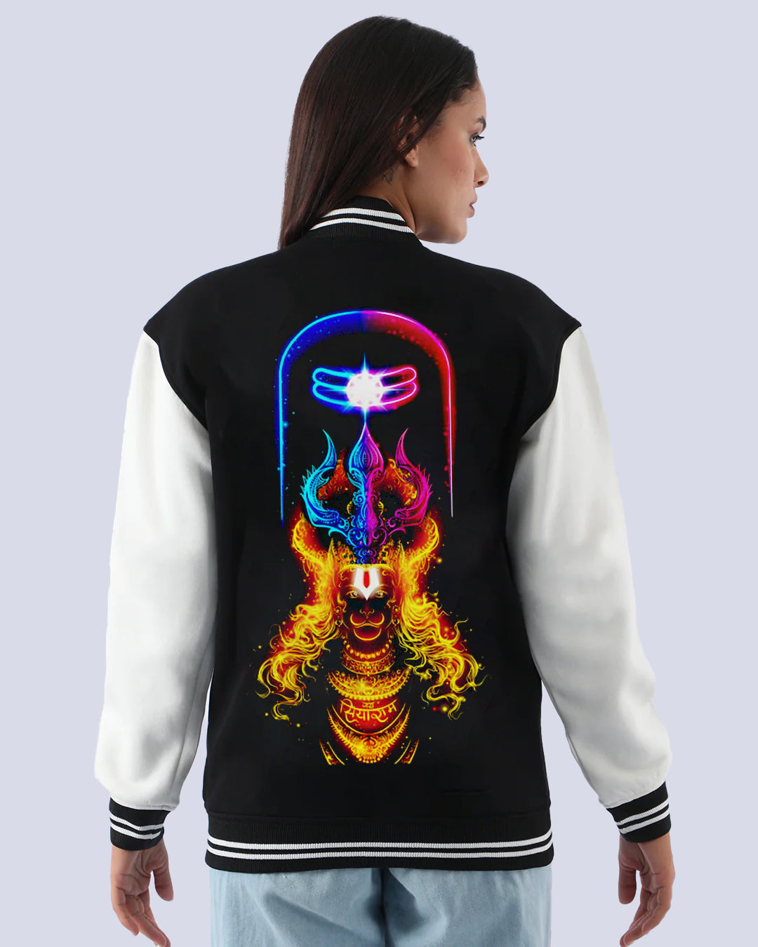 Women's Oversized Varsity Jacket - Shiv Trishul