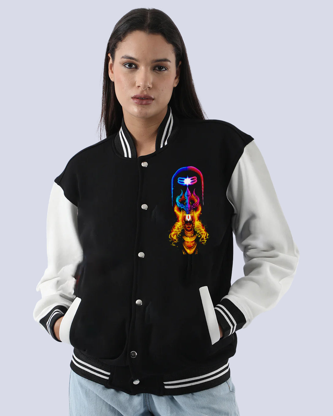 Women's Oversized Varsity Jacket - Shiv Trishul