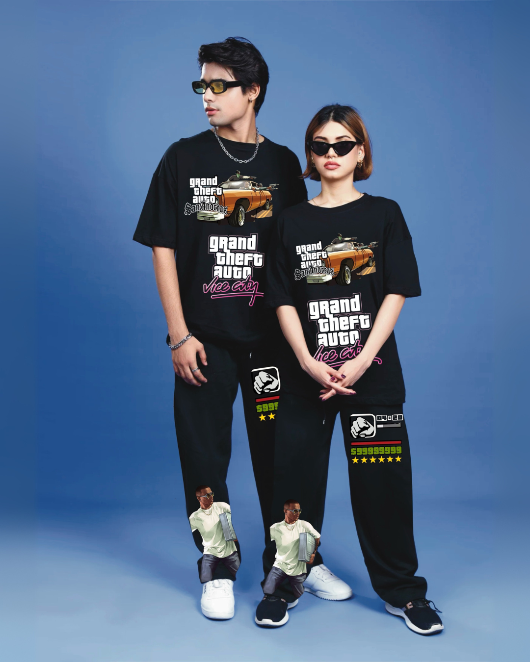 MEN'S GTA VICE CITY OVERSIZED CORDSET (BLACK AND  BLACK)
