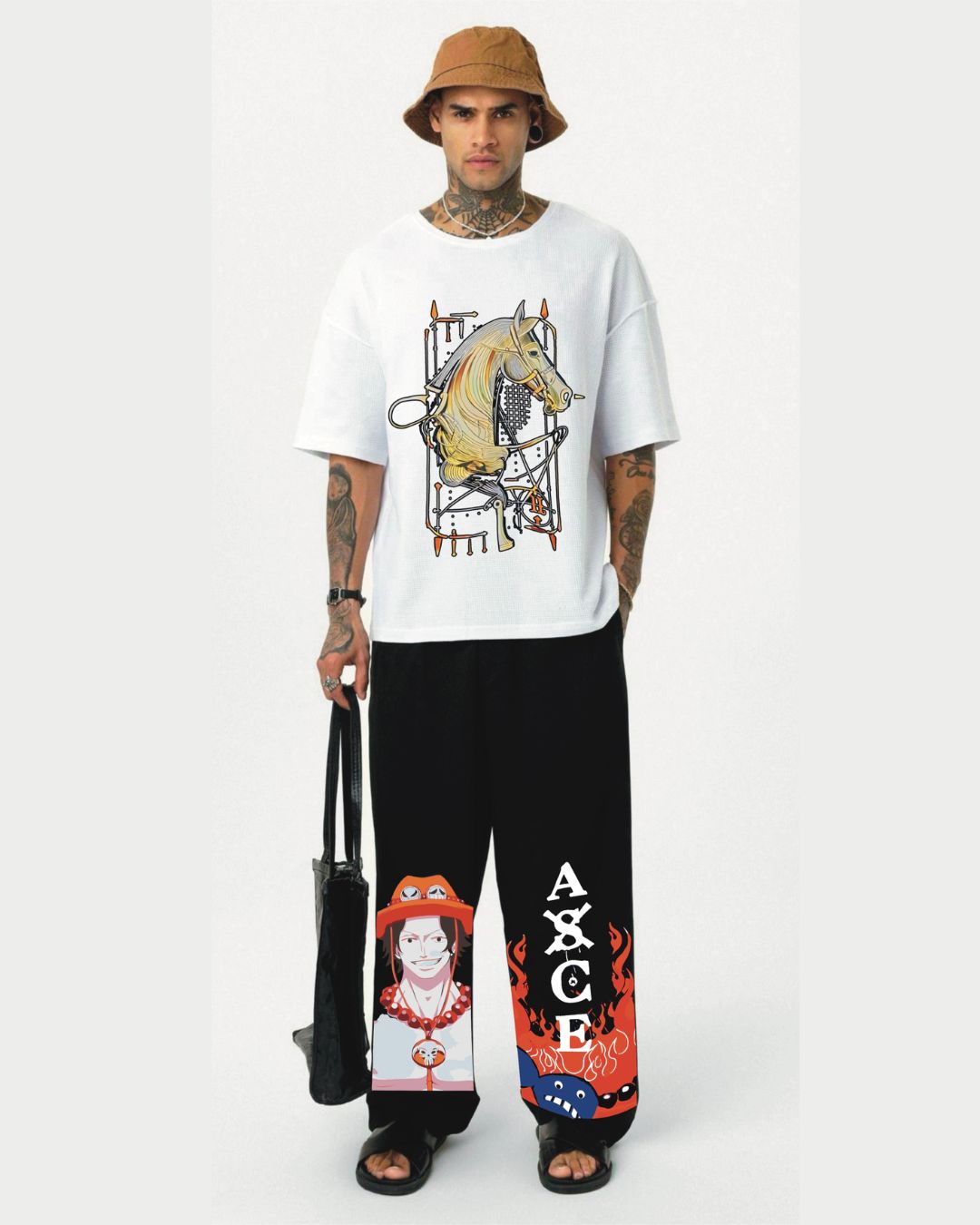 HERMESS HORSE TEE WHITE ACE PANTS (WHITE AND BLACK)(*)