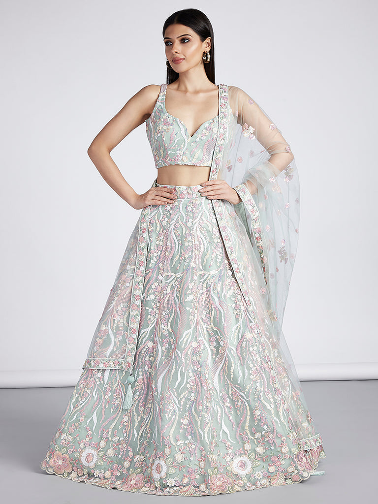 Lime green and pink Lehenga
