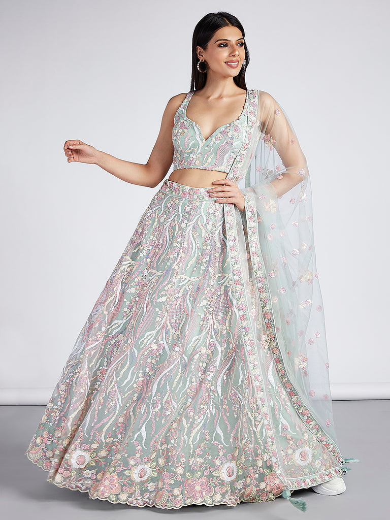 Lime green and pink Lehenga