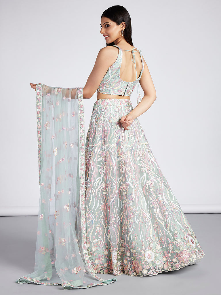 Lime green and pink Lehenga