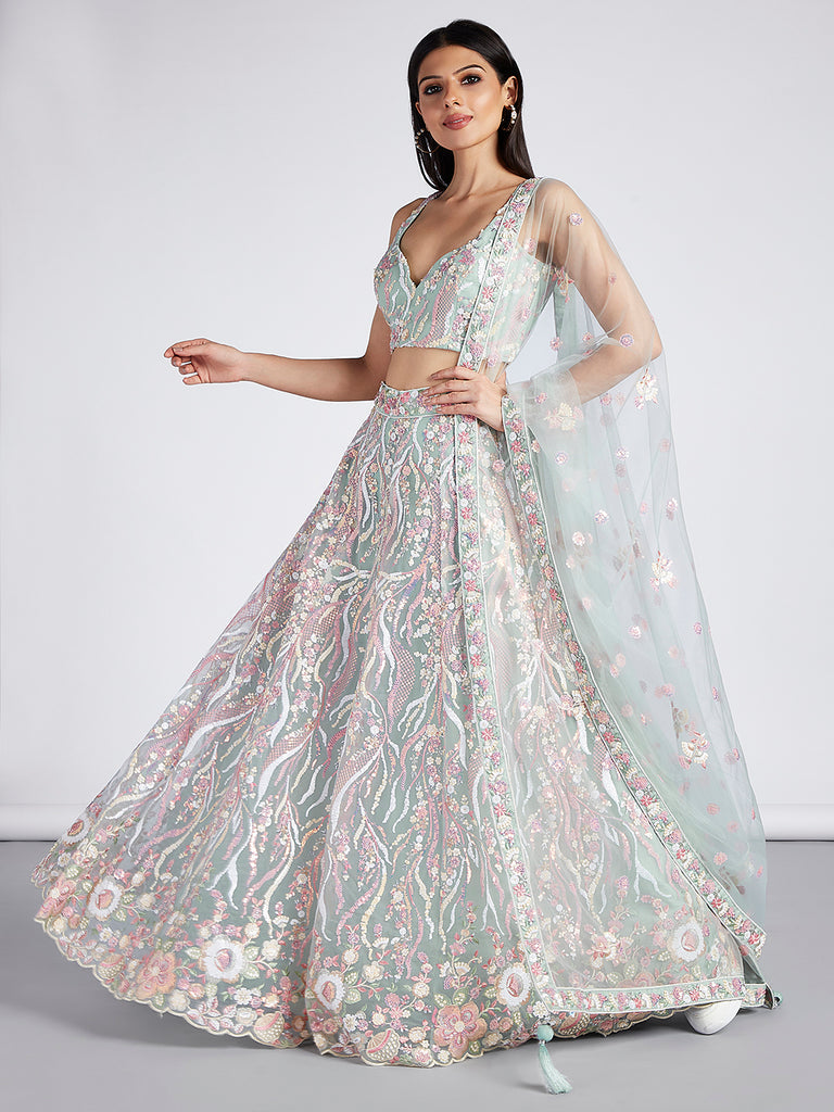 Lime green and pink Lehenga