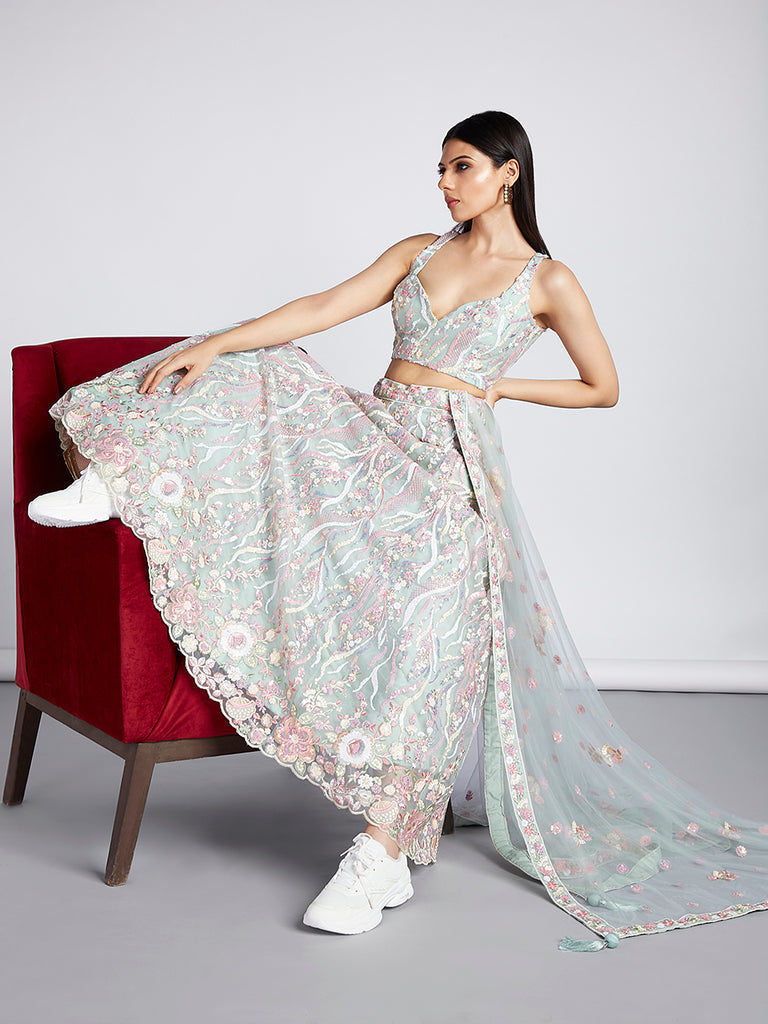 Lime green and pink Lehenga