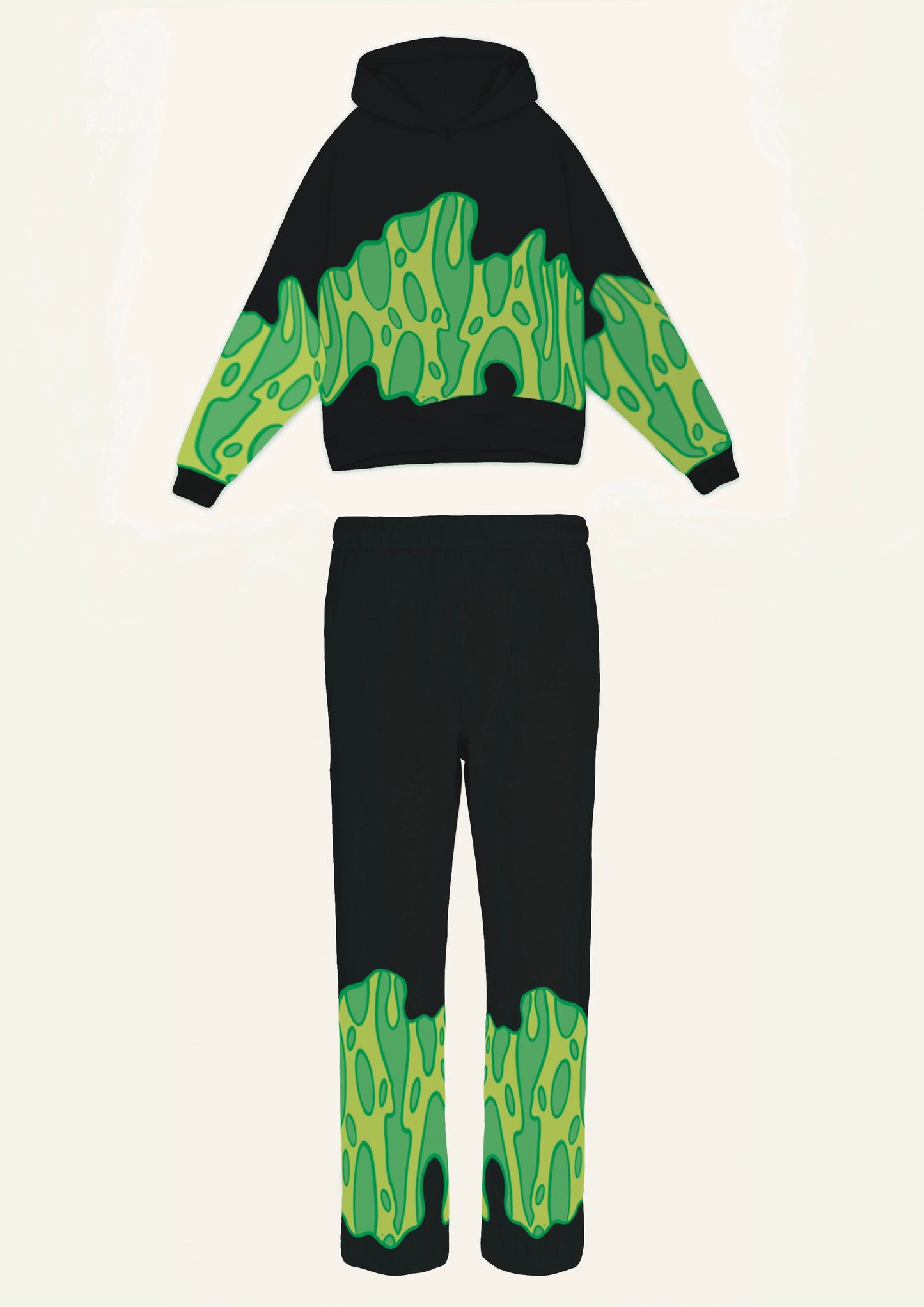 Women Green Fire Edition Hoodie Oversized Co-ord Set - Black and Black