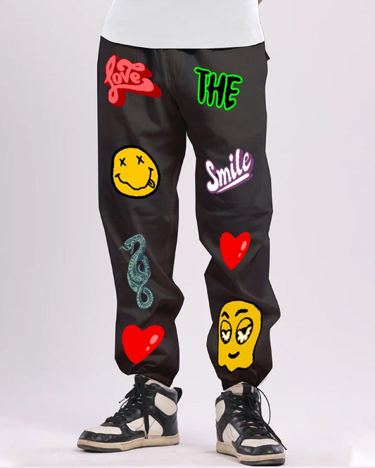 Men's Black Adjustable Cargo Pants - Love Smiley(*)