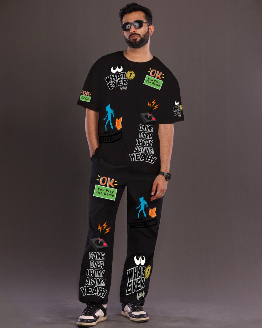 Men's Game Over Oversized Co-Ord Set - Black and Black(*)