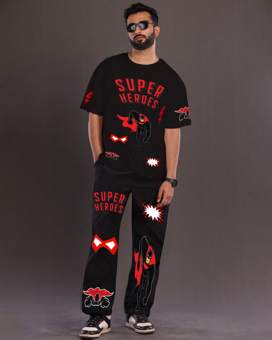 Men's Oversized Black Superhero Co-ord Set(*)