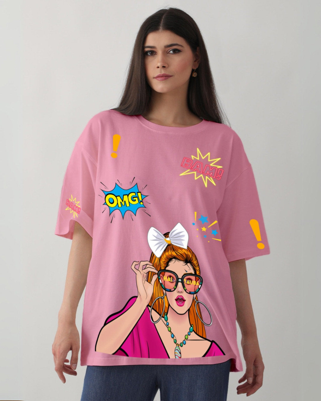 Pack of 2 Women's Oversized Tees - Wow Vibe & Hai Tauba Graphic