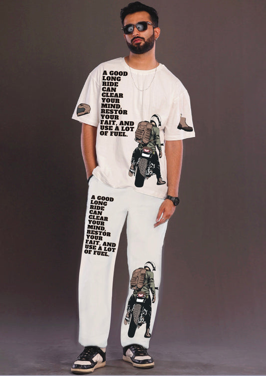 Men's Bike Lover Oversized Co-Ord Set - White and White(*)