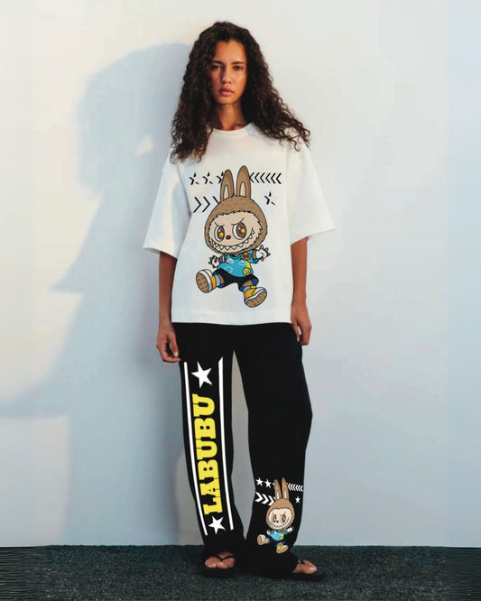 WOMEN  LABUBU FIGHTER CORDSET (WHITE AND BLACK)