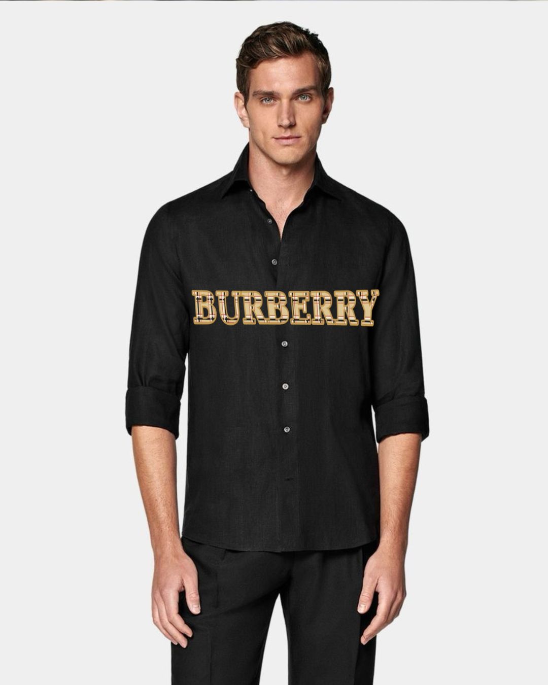 MEN'S BURBERRY PLAID SHIRT (BLACK)