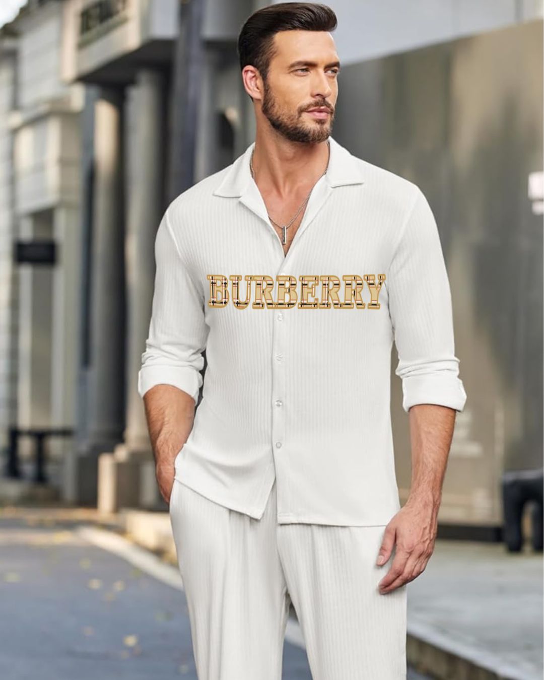MEN'S BURBERRY PLAID SHIRT (WHITE)