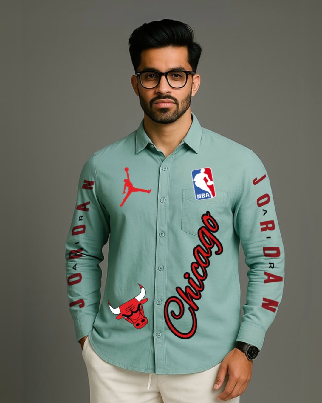 MEN'S CHICAGO STYLE BULL FULL SLEEVE GREEN SHIRT (*)
