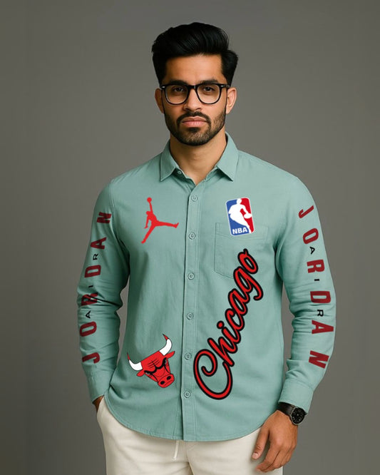 MEN'S CHICAGO STYLE BULL FULL SLEEVE GREEN SHIRT (*)