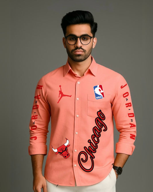 MEN'S CHICAGO STYLE BULL FULL SLEEVE PEACH SHIRT (*)