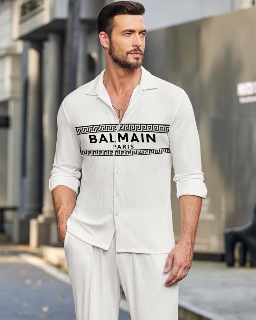 MEN'S CODED BALMAIN SHIRT(WHITE)