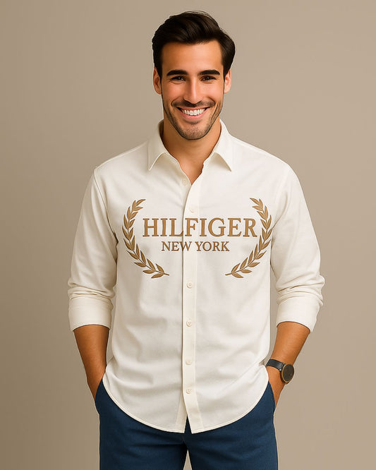 MEN'S GOLDEN CREST  FULL SLEEVE WHITE SHIRT