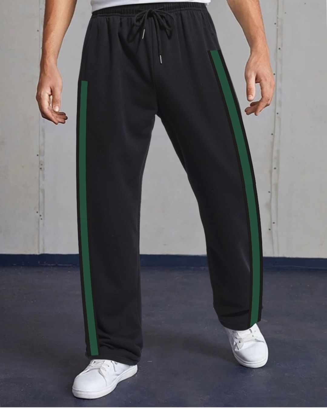 MEN'S GREEN STRIP BLACK COTTON PANT