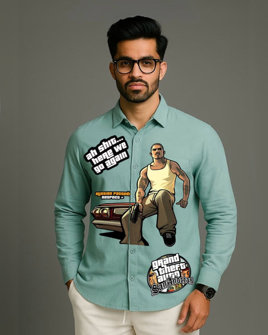 MEN'S GTA FULL SLEEVE GREEN SHIRT (*)