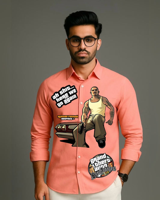 MEN'S GTA FULL SLEEVE PEACH SHIRT(*)