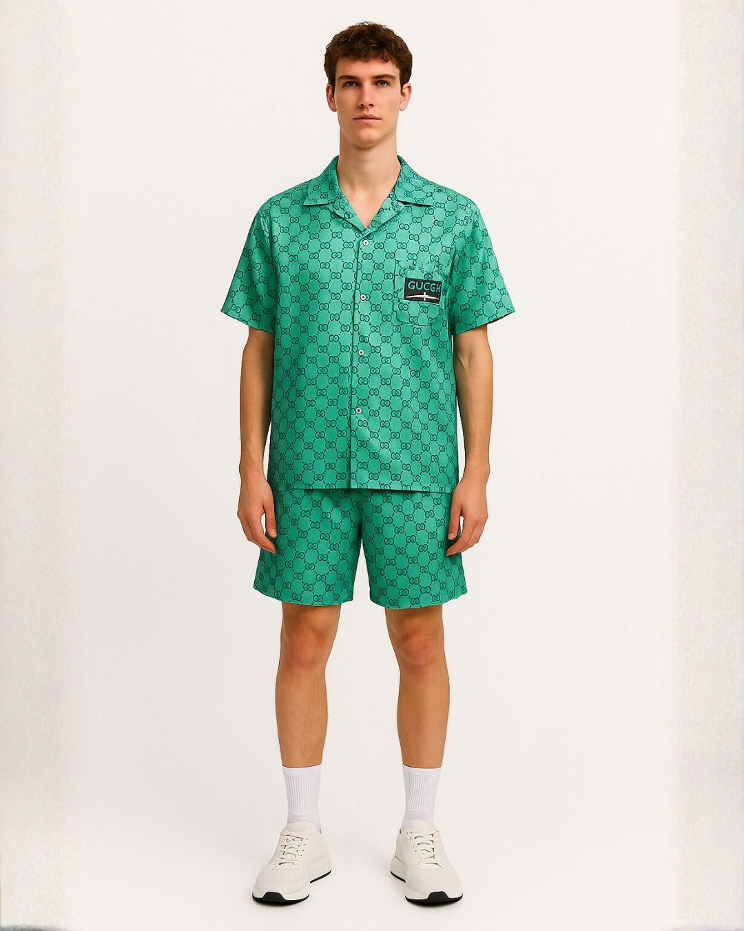 MEN'S GREEN GU'CCI ULTRASOFT 100% SILK SHORT CORDSET