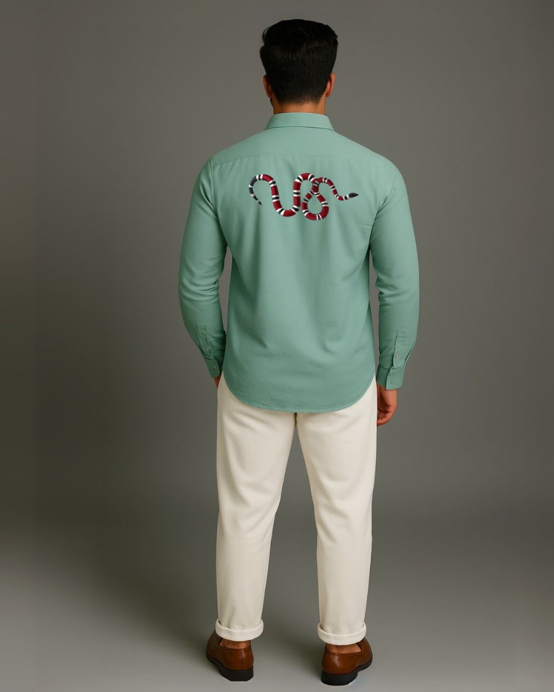 MEN'S GUCCI SNAKE FULL SLEEVE  GREEN SHIRT (*)