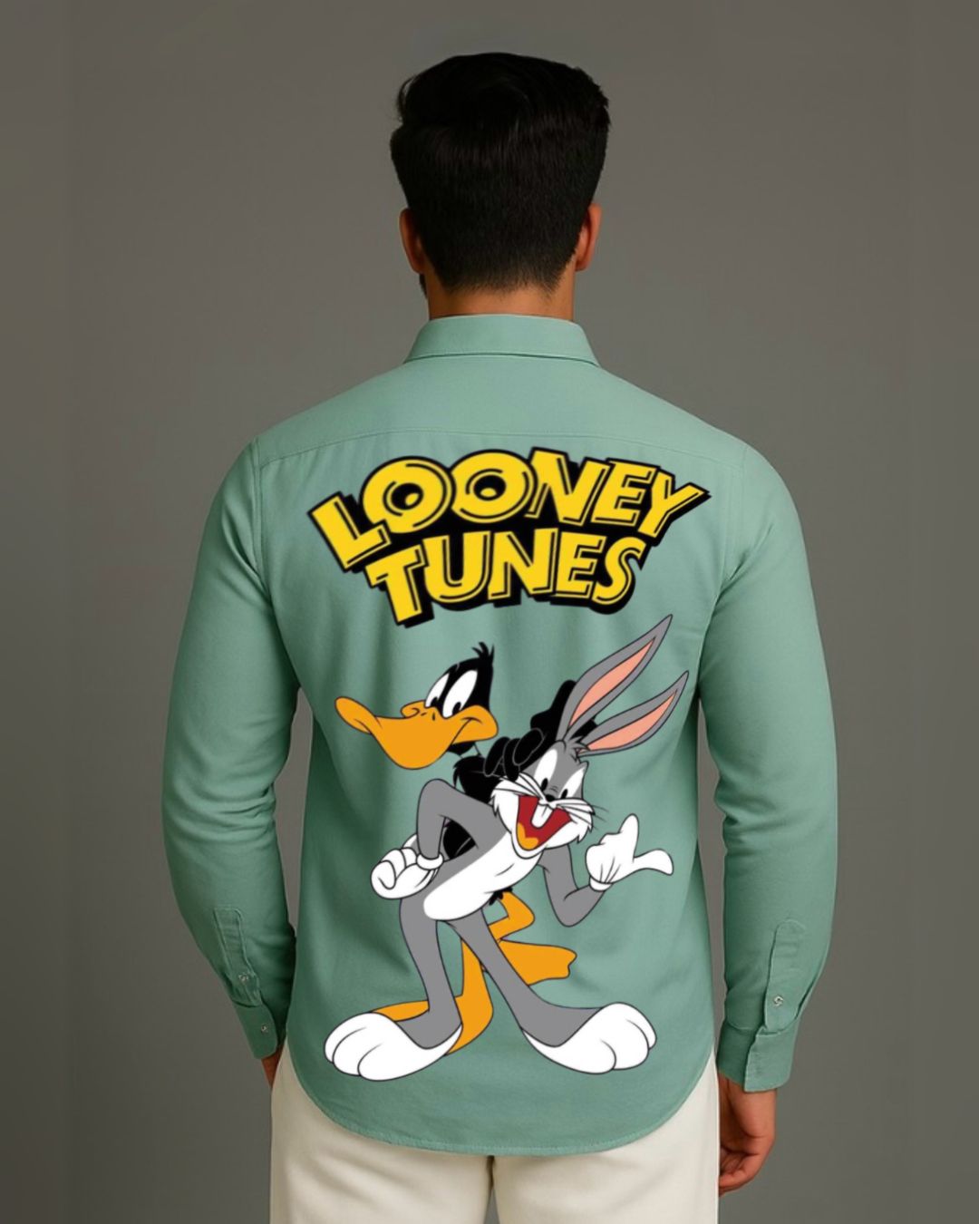 MEN'S LONNEY TUNES FULL SLEEVE  GREEN SHIRT(*)