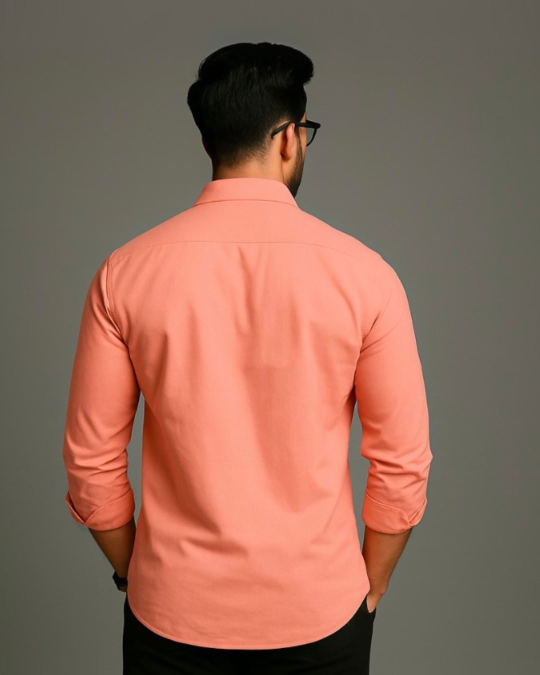MEN'S RED DOT SNAKE FULL SLEEVE PEACH SHIRT (*)