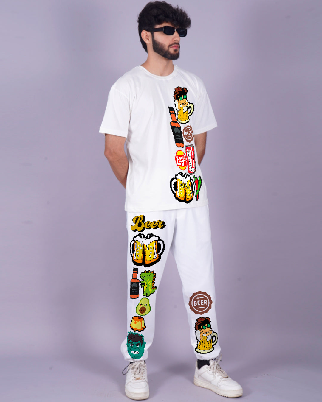 Men's Two Piece Beerfood Oversized Co-ord Set in White(*)
