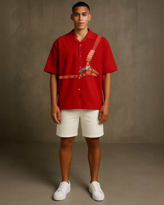 TAMANCHA HALF SLEEVE SHIRT WITH SHORTS CORDSET (RED AND WHITE )(*)