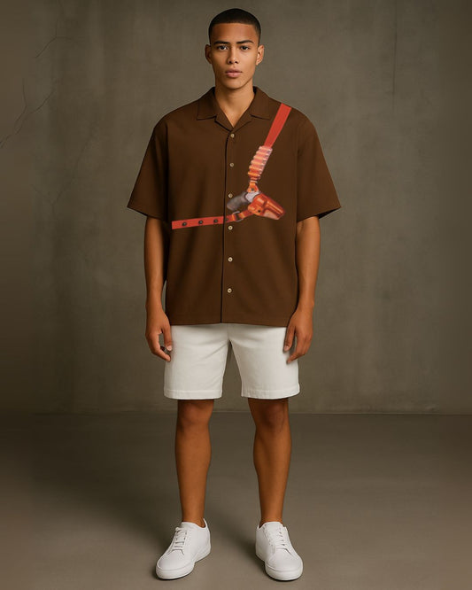 TAMANCHA HALF SLEEVE SHIRT WITH SHORTS CORDSET (BROWN AND WHITE )(*)