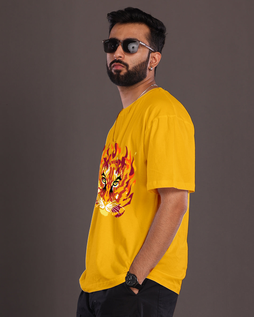 Bold & Bright: Men's Yellow Oversized Tiger T-Shirt