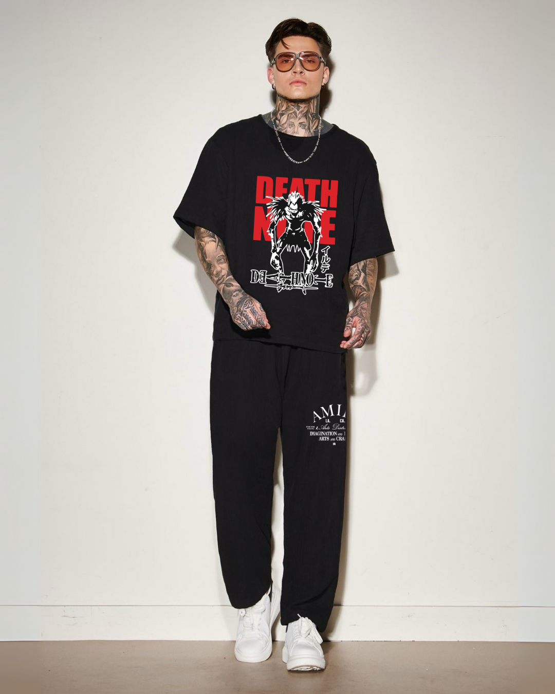 DEATH NOTE TEE AND SHAHRUKH AMIRI PANT ( BLACK AND BLACK) (*)