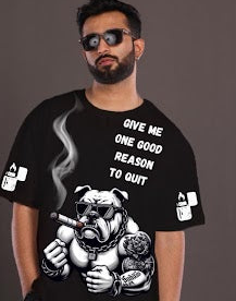 BLACK MEN'S BULLDOG GRAPHIC OVERSIZED-TEE(*)
