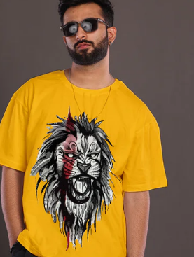 STYLISH LION YELLOW MEN'S OVERSIZED TEE(*)