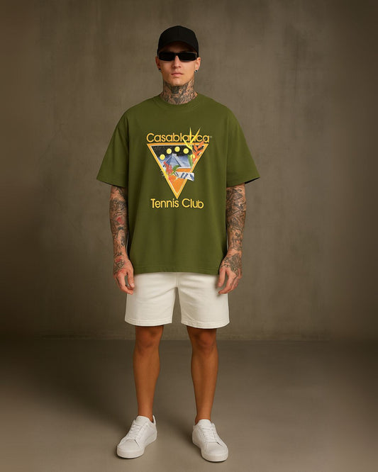 SUNSET MATCH TEE WITH SHORTS CORDSET (OLIVE AND WHITE ) (*)